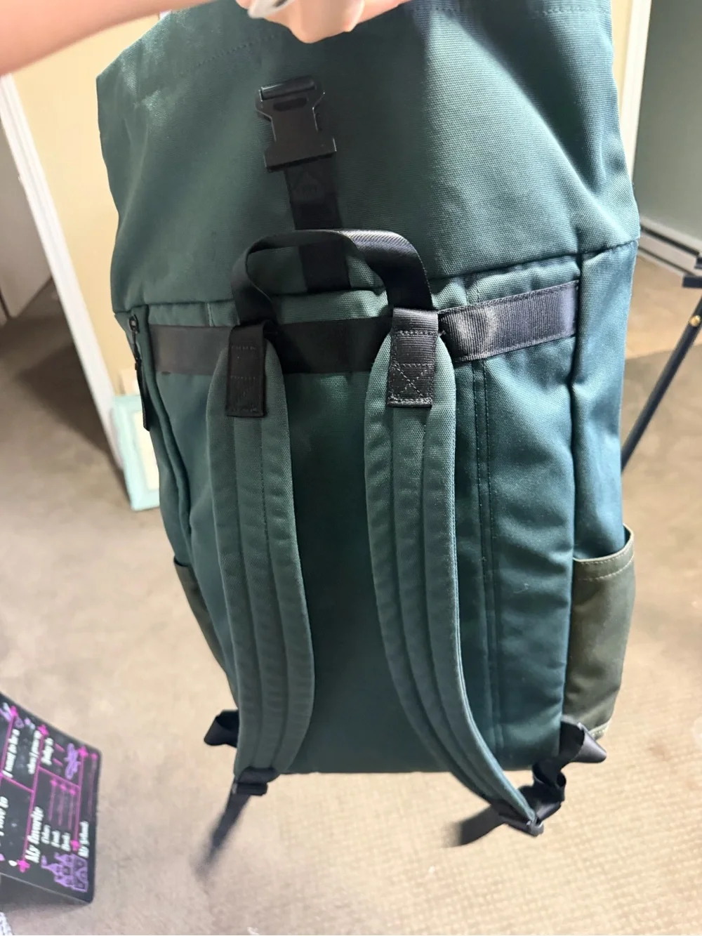 Timbuk2 Dark Green Roll-Top Backpack with Red Zip